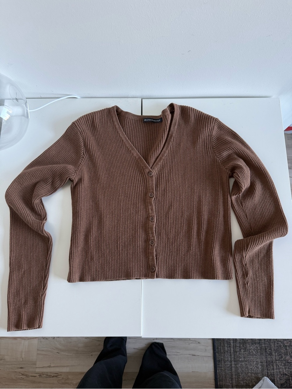 Brandy Melville Brown Ribbed V-Neck Button Cardigan Sweater